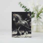 Carte Postale Cheval tirant un panier Noir et Or (Debout devant)