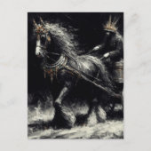 Carte Postale Cheval tirant un panier Noir et Or (Devant)