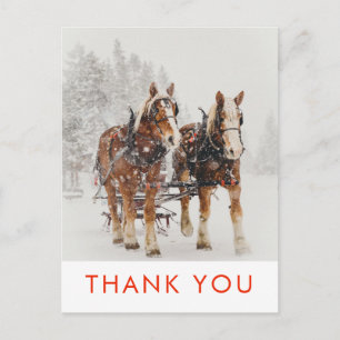 Carte Postale Cheval tiré Sleigh Scène de Noël Merci