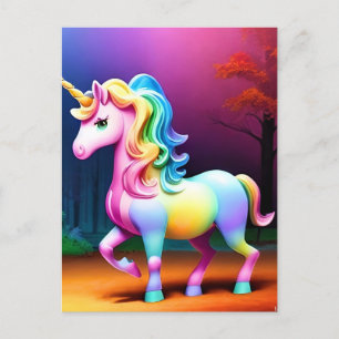 Carte Postale Cheval Unicorn aux couleurs arc-en-ciel