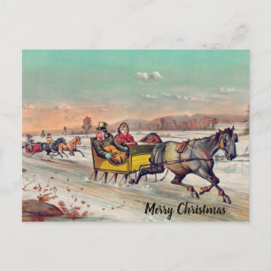 Carte Postale Cheval Vintage et Buggy Noël