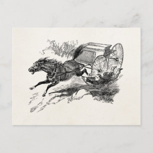 Carte Postale Cheval vintage Runaway avec Panier 1800s Chevaux r