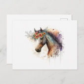 Carte Postale Cheval visage avec couronne de fleurs (Devant / Derrière)