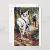 Carte Postale Chevalier blanc cheval médiéval romantique (Devant / Derrière)
