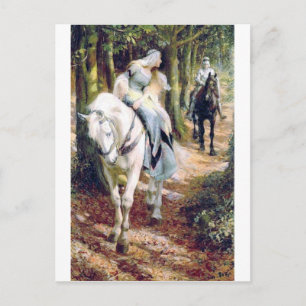 Carte Postale Chevalier blanc cheval médiéval romantique