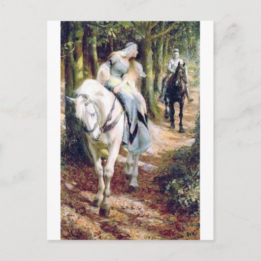 Carte Postale Chevalier blanc cheval médiéval romantique (Devant)