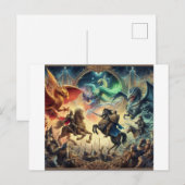 Carte Postale Chevalier combattant des créatures mythiques (Devant / Derrière)
