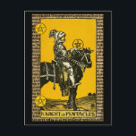 Carte Postale Chevalier des Pentacles Tarot<br><div class="desc">Le Chevalier des Pentacles Carte Tarot avec texte ancien en arrière - plan</div>