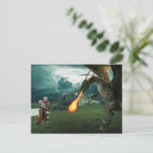 Carte Postale Chevalier médiéval Bataille de dragon (Debout devant)