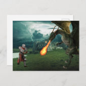 Carte Postale Chevalier médiéval Bataille de dragon (Devant / Derrière)