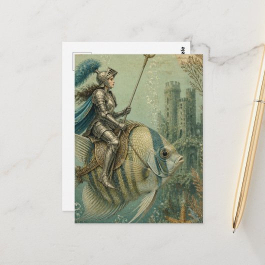 Carte Postale Chevalier Poisson Ange Drôle (Devant/Arrière en situation)