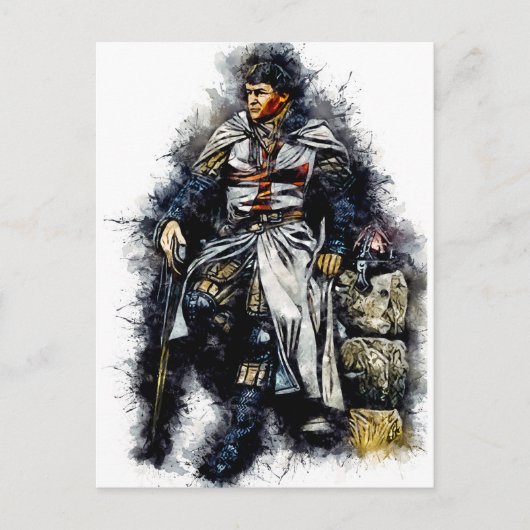 Carte Postale Chevalier Température / Croisés / Aquarelle Art (Devant)