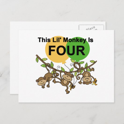 Carte Postale Chevaliers et cadeaux de 4e anniversaire des singe (Devant / Derrière)