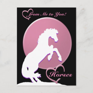 Carte Postale Chevaux à cœur blanc V (rose)