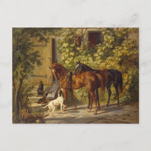 Carte Postale Chevaux à la Porche (Devant)