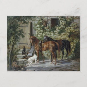 Carte Postale Chevaux à la Porche (par Albrecht Adam)