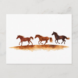 Carte Postale Chevaux au galop sur une plaine aquarelle