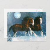 Carte Postale Chevaux Courant Dans La Neige (Devant / Derrière)