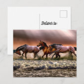 Carte Postale Chevaux courir dans les vagues océaniques Peinture (Devant / Derrière)