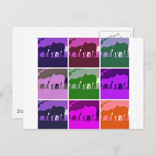 Carte Postale Chevaux d'art pop (Devant / Derrière)