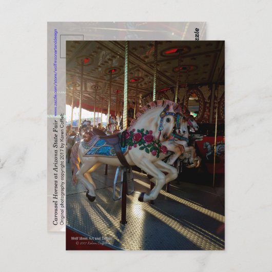 Carte Postale Chevaux de carrousel colorés / Carnaval (Devant / Derrière)