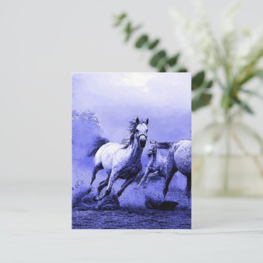 Carte Postale Chevaux de course et Lune Bleue (Debout devant)