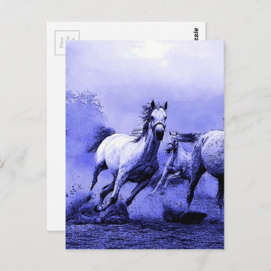 Carte Postale Chevaux de course et Lune Bleue (Devant / Derrière)