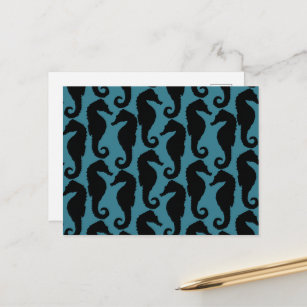 Carte Postale Chevaux de mer tropicaux, Motif hippocampe - Bleu 