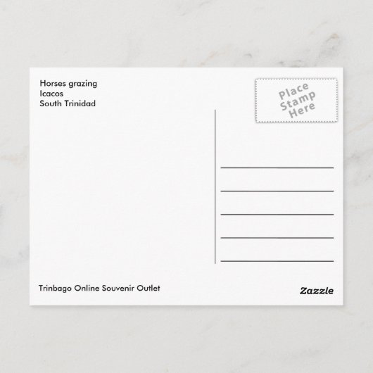 Carte Postale Chevaux en Icacos, Trinidad du Sud (Dos)