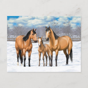 Carte Postale Chevaux En Peau De Bouche En Neige