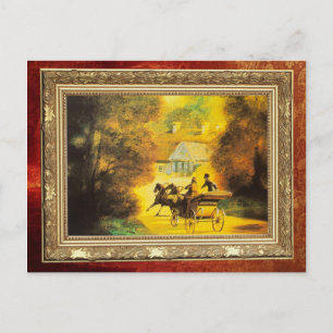 Carte Postale Chevaux et Carrosse Vintage en Automne