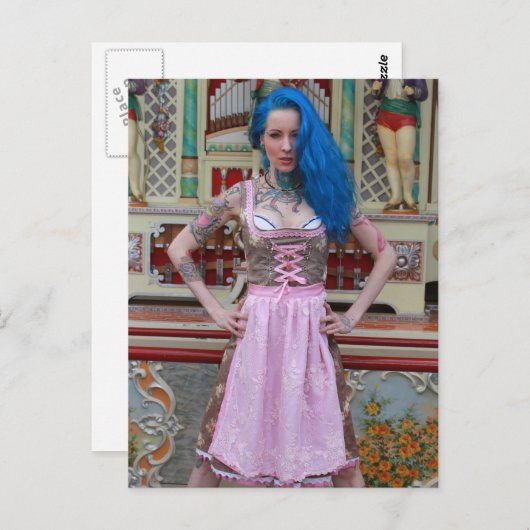 Carte Postale Cheveux bleu et tatouages (Devant / Derrière)