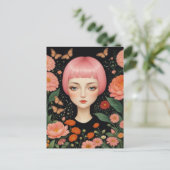 Carte Postale Cheveux roses et fleurs (Debout devant)
