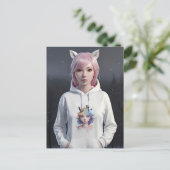 Carte postale Cheveux roses et oreilles (Debout devant)