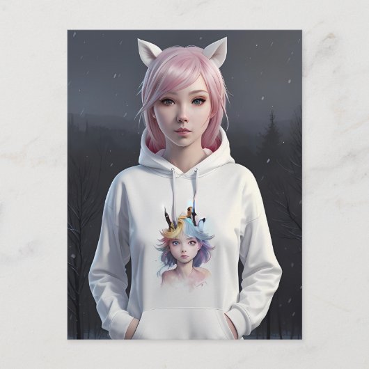 Carte postale Cheveux roses et oreilles (Devant)