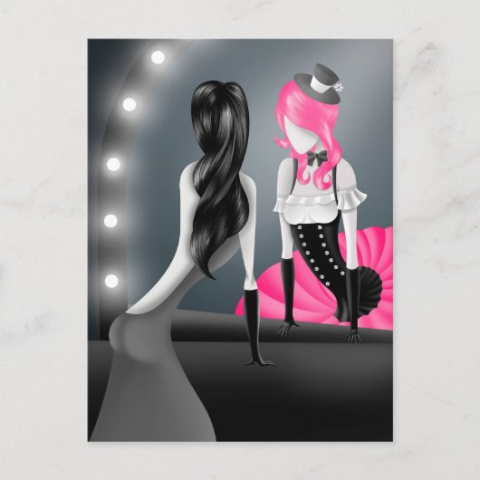 Carte postale Cheveux roses Reflet de clown (Devant)