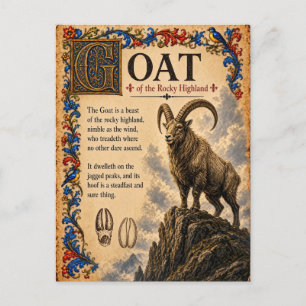 Carte Postale Chèvre, Art de Bestiaire Médiéval