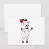 Carte Postale Chèvre comme marié avec ballon en forme de cœur (Devant / Derrière)