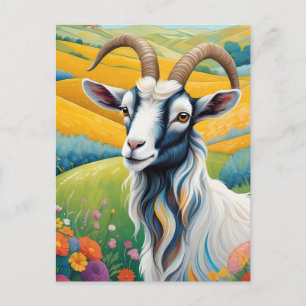 Carte Postale Chèvre Conviviale Avec Colorful Vibrant Hills