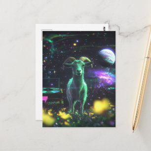 Carte Postale Chèvre dans l'espace Fantastique