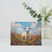 Carte Postale Chèvre dans un champ Fleur sauvage peinture (Debout devant)