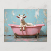 Carte Postale Chèvre dans une baignoire rose (Devant)