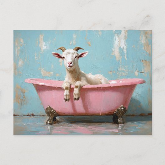 Carte Postale Chèvre dans une baignoire rose (Devant)