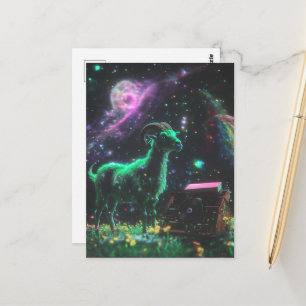 Carte Postale Chèvre de science-fiction dans l'espace avec fanta