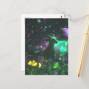Carte Postale Chèvre de science-fiction dans l'espace avec fanta