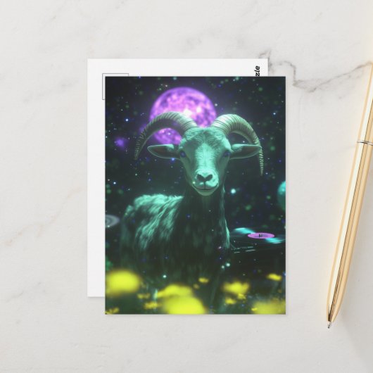 Carte Postale Chèvre de science-fiction dans l'espace Fantastiqu (Devant/Arrière en situation)