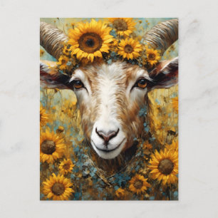 Carte Postale Chèvre de tournesol