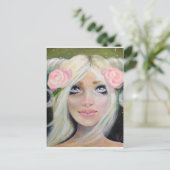 Carte Postale Chèvre fille ~ Blonde fille avec cornes de chèvre (Debout devant)