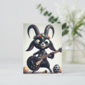 Carte Postale Chèvre Noire Jouant Guitare Joyeux Pâques (Debout devant)