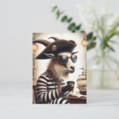 Carte Postale Chèvre pirate boire du café (Debout devant)